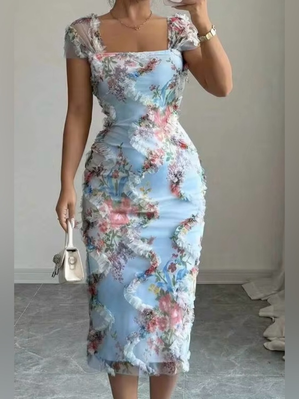 Elenzga women's Light Blue Floral dress - Picture 2 of 4